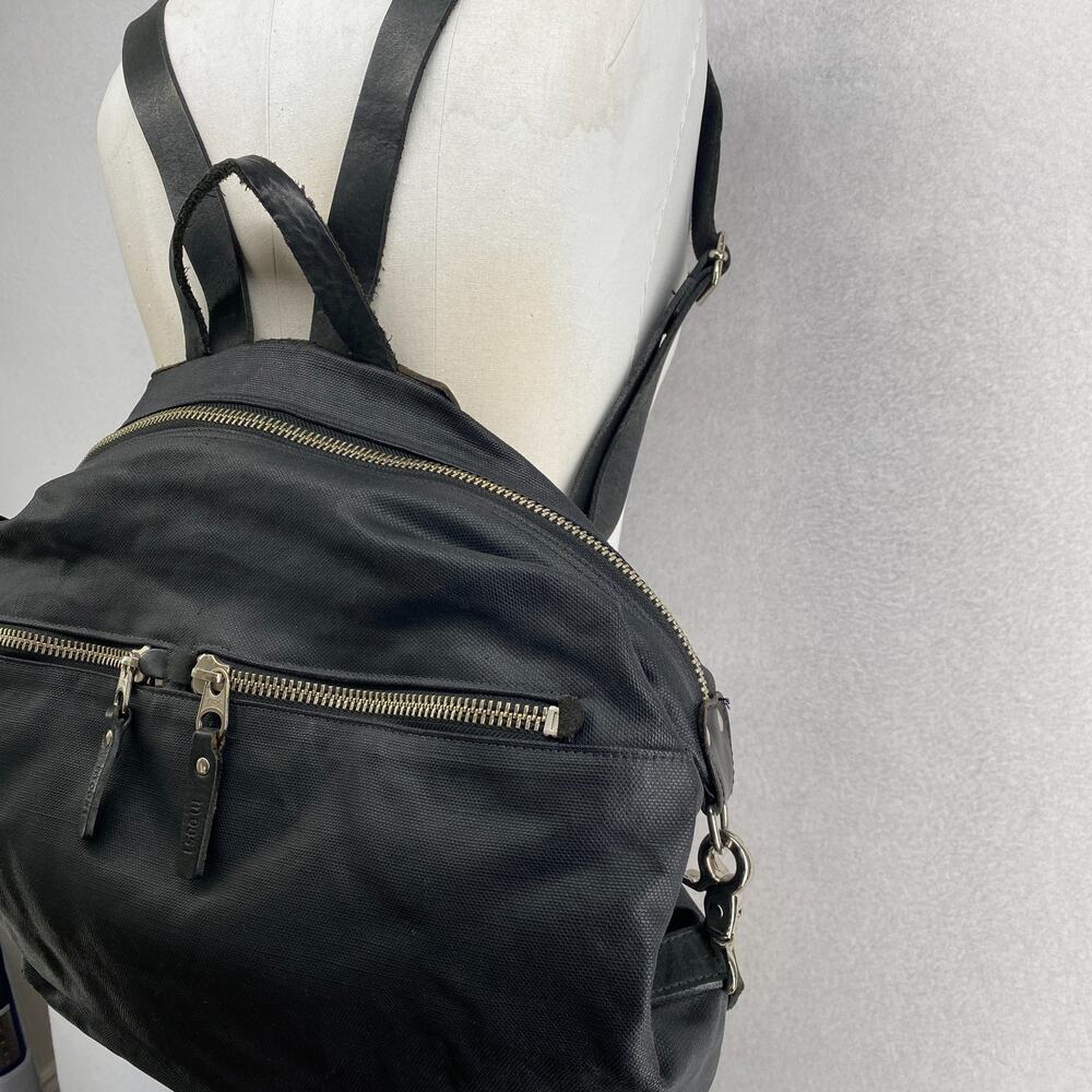 M0851 Backpack Coated Canvas Leather Straps Utility Bag Zip Multi Pocket Black - Picture 4 of 16